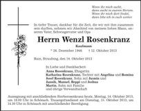 Traueranzeige Wenzl Rosenkranz
