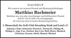 Traueranzeige Matthias Bachmeier