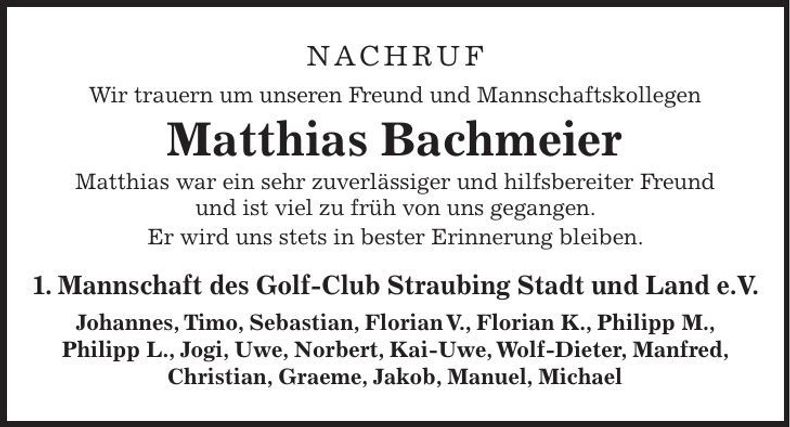 Traueranzeige Matthias Bachmeier