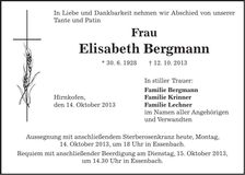 Traueranzeige Elisabeth Bergmann
