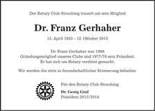 Traueranzeige Franz Gerhaher