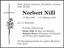 Traueranzeige Norbert Nißl