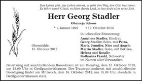 Traueranzeige Georg Stadler