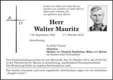 Traueranzeige Walter Mauritz