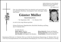 Traueranzeige Günter Müller