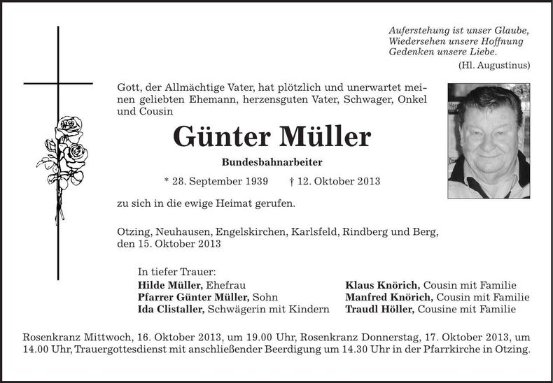 Traueranzeige Günter Müller