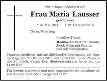 Traueranzeige Maria Lausser