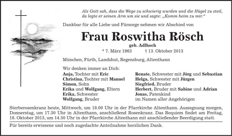 Traueranzeige Roswitha Rösch