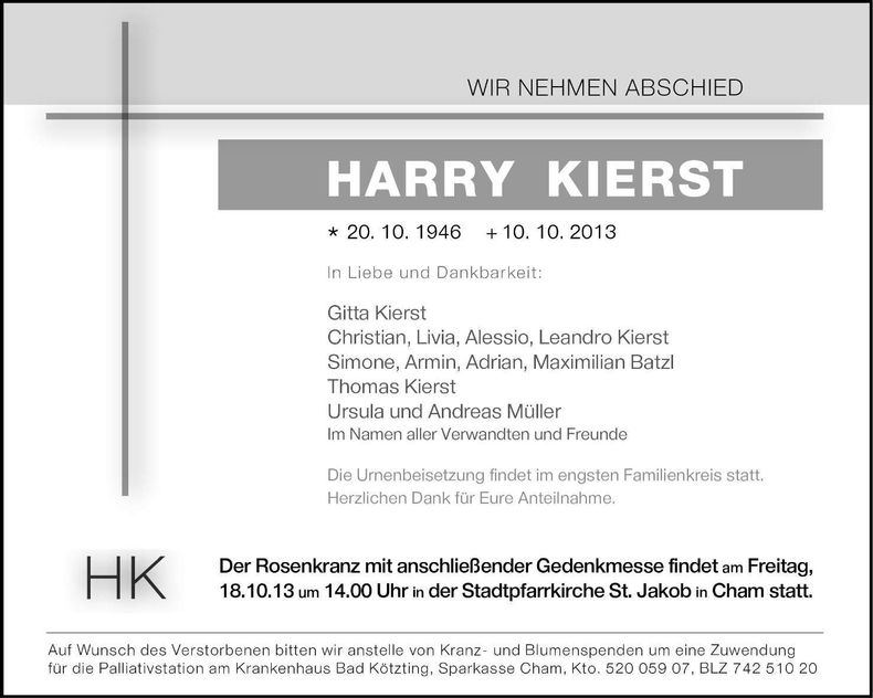 Traueranzeige Harry Kierst