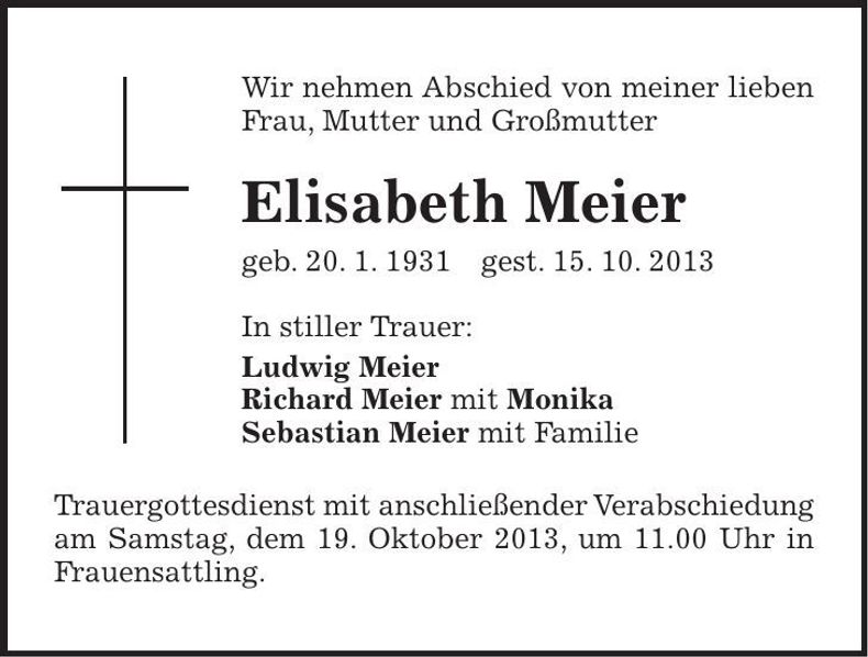 Traueranzeige Elisabeth Meier