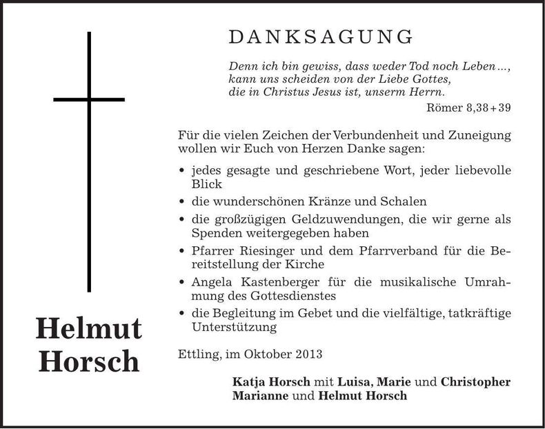 Traueranzeige Helmut Horsch