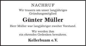 Traueranzeige Günter Müller