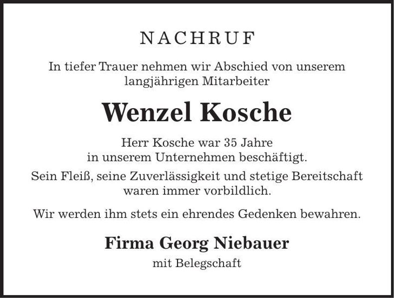 Traueranzeige Wenzel Kosche