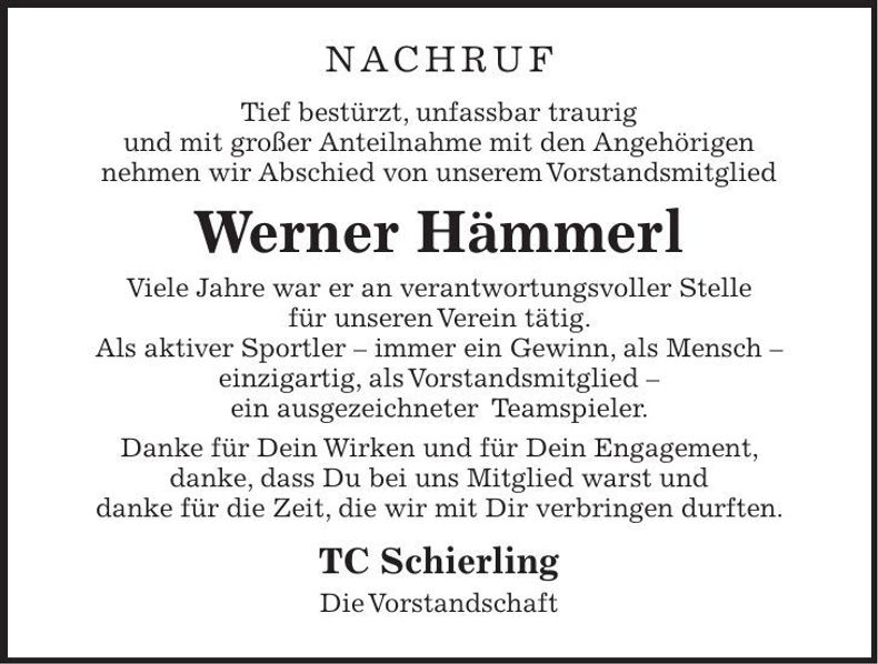Traueranzeige Werner Hämmerl