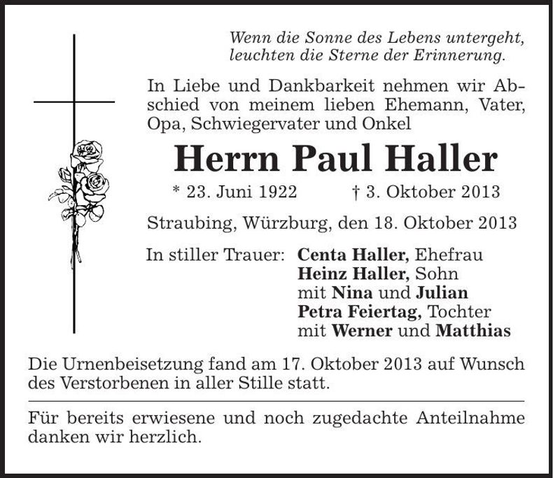 Traueranzeige Paul Haller