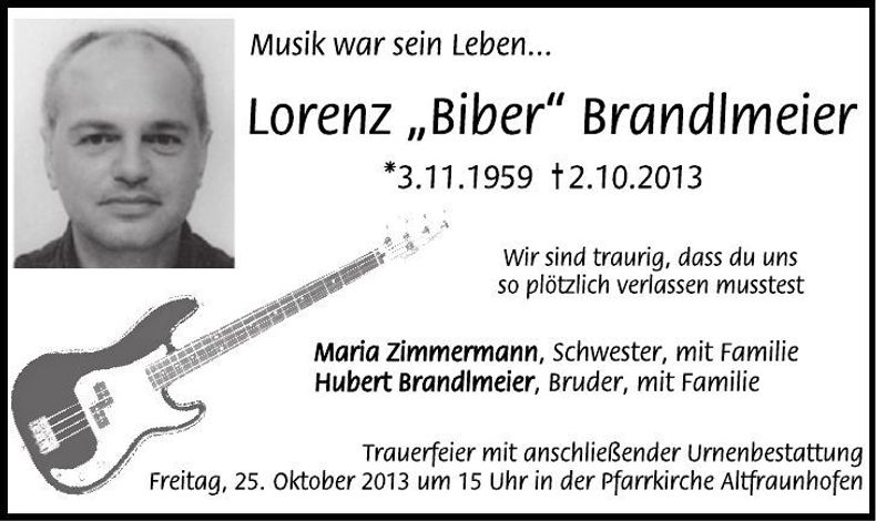 Traueranzeige Lorenz Brandlmeier