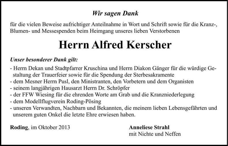 Traueranzeige Alfred Kerscher