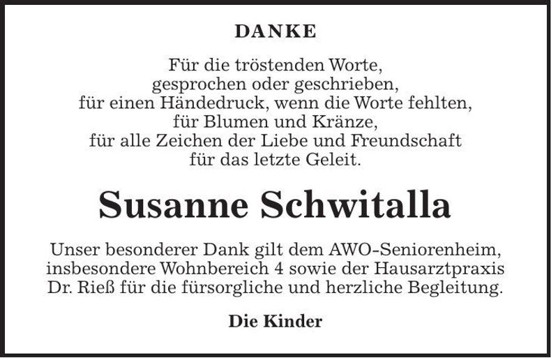 Traueranzeige Susanne Schwitalla