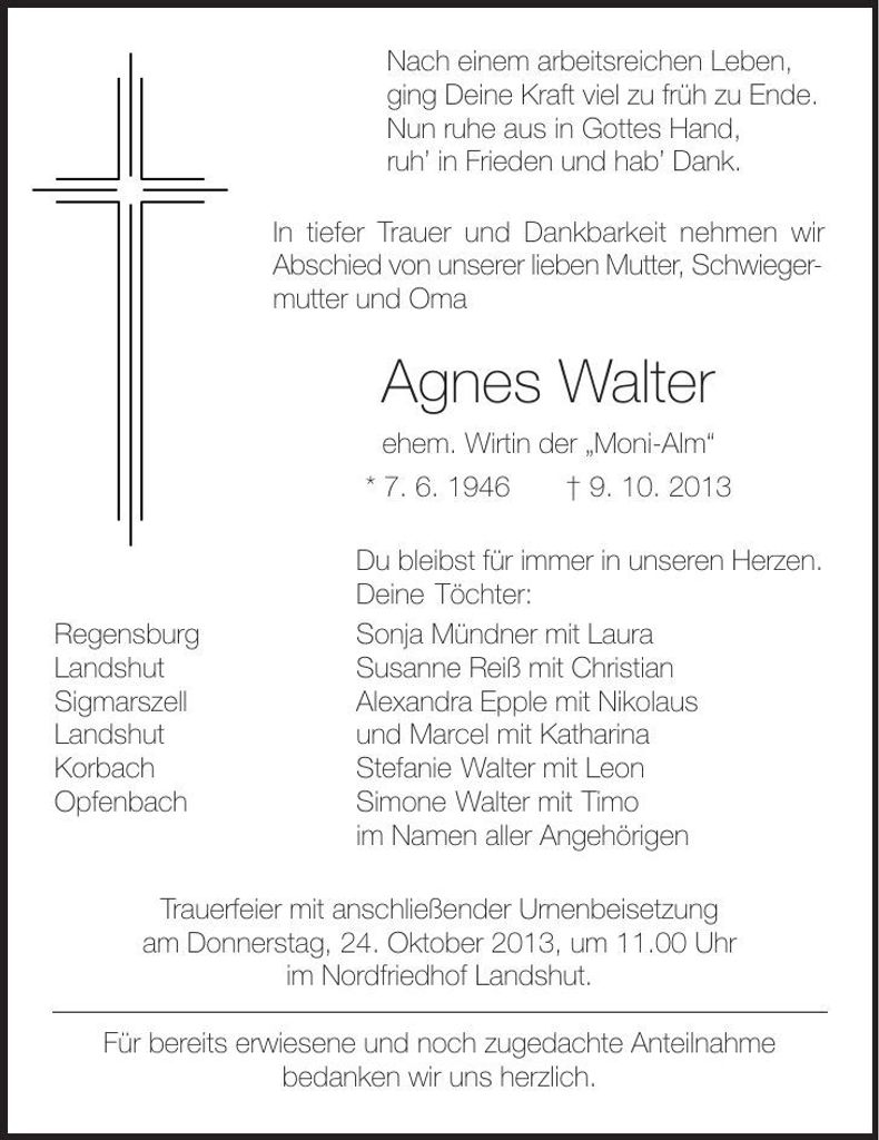 Traueranzeige Agnes Walter