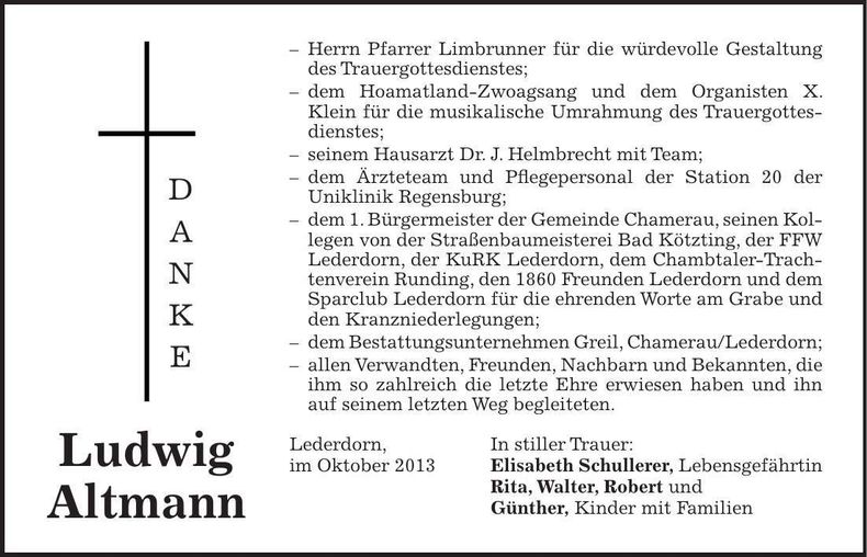 Traueranzeige Ludwig Altmann