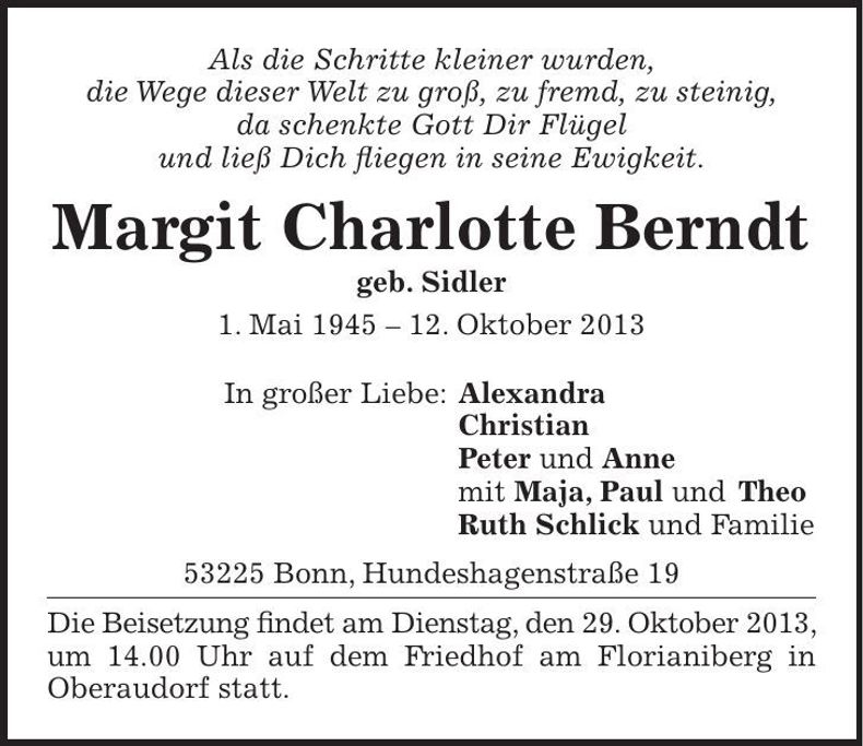 Traueranzeige Margit Charlotte Berndt