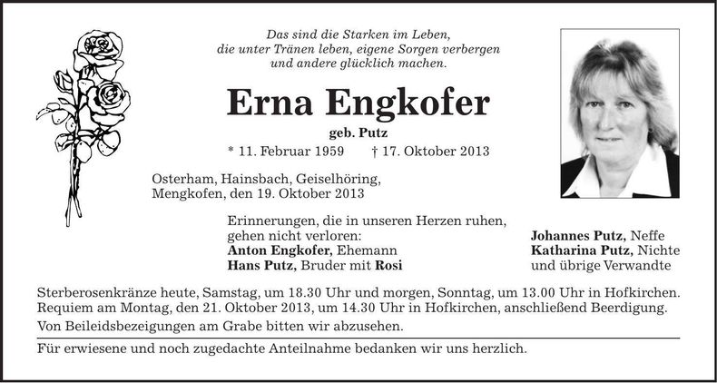 Traueranzeige Erna Engkofer