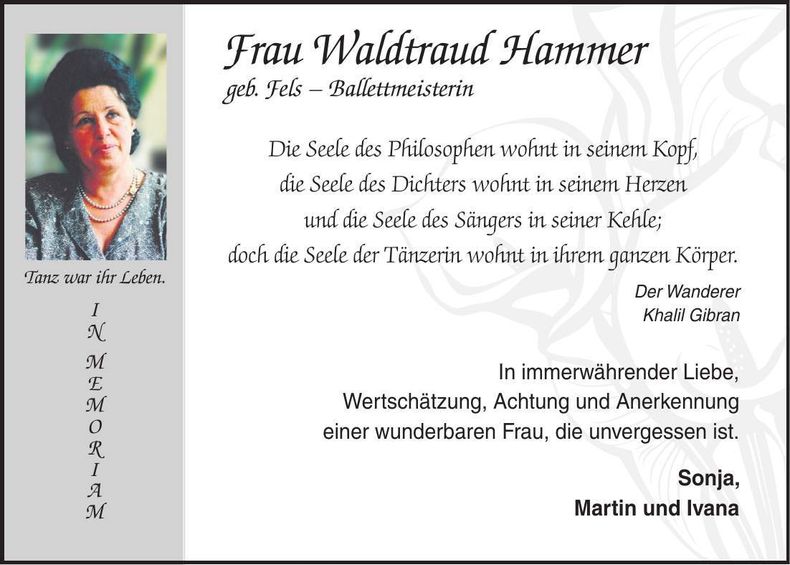 Traueranzeige Waltraud Hammer
