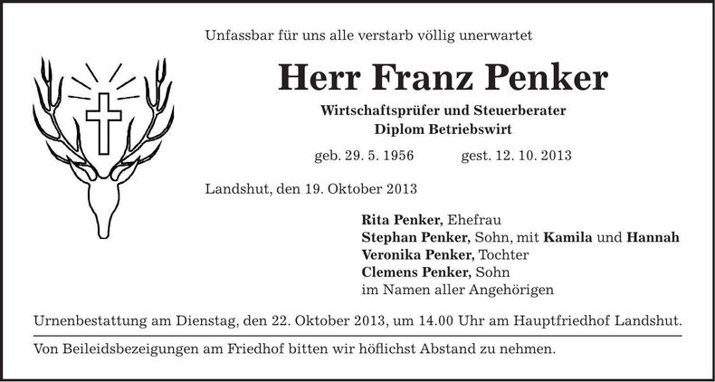 Traueranzeige Franz Penker