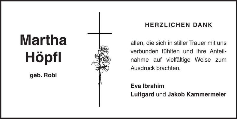 Traueranzeige Martha Höpfl
