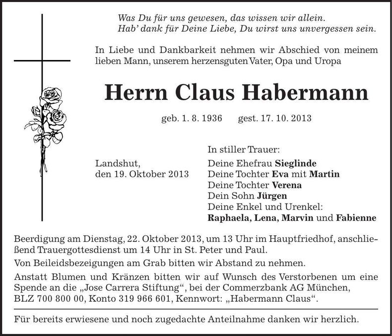Traueranzeige Claus Habermann