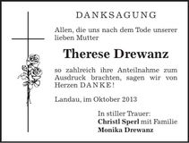 Traueranzeige Therese Drewanz