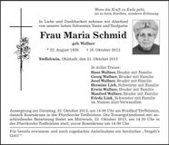 Traueranzeige Maria Schmid