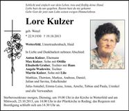Traueranzeige Lore Kulzer