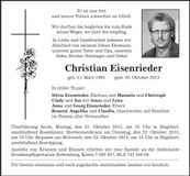 Traueranzeige Christian Eisenrieder
