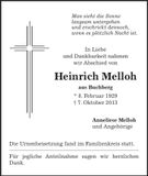 Traueranzeige Heinrich Melloh