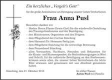 Traueranzeige Anna Pusl
