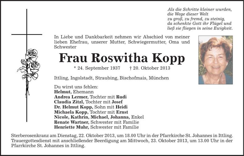 Traueranzeige Roswitha Kopp