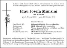Traueranzeige Josefa Minisini