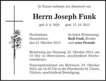 Traueranzeige Joseph Funk
