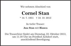 Traueranzeige Cornel Stan