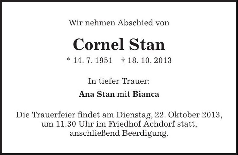 Traueranzeige Cornel Stan