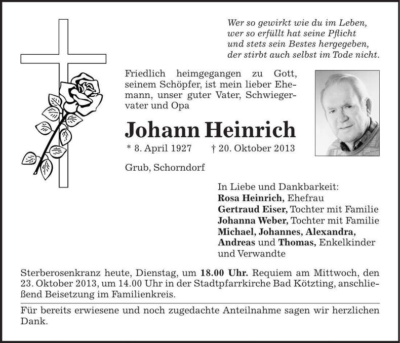 Traueranzeige Johann Heinrich