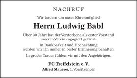 Traueranzeige Ludwig Babl
