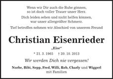 Traueranzeige Chrisitan Eisenrieder