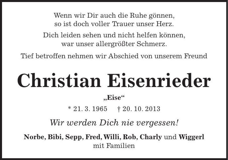 Traueranzeige Chrisitan Eisenrieder