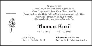 Traueranzeige Thomas Kuril