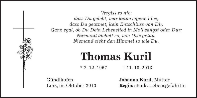 Traueranzeige Thomas Kuril