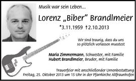 Traueranzeige Lorenz Brandlmeier