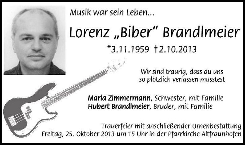Traueranzeige Lorenz Brandlmeier