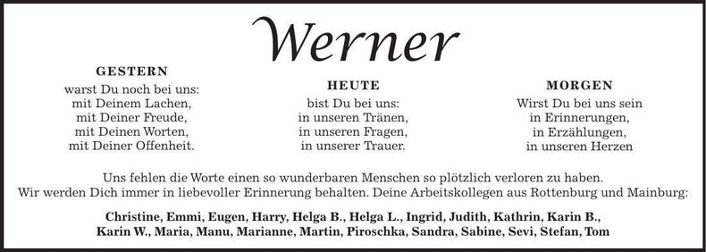 Traueranzeige Werner Hämmerl